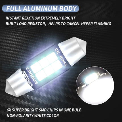 2 PCS 36mm DC12V-24V 3W 6000K 660LM 6LEDs SMD-3030 Car Reading Lamp / License Plate Light, 36mm (3W)