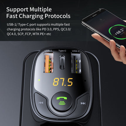ROCK B301 Dual USB + PD Bluetooth 5.0 FM Transmitter & Car Charger, Support TF Card / U-disk