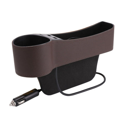 Car Multi-functional Driver Seat Console PU Leather Box Cigarette Lighter Charging Pocket Cup Holder Seat Gap Side Storage Box, Driver Seat