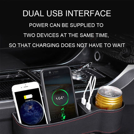 Car Multi-functional Driver Seat Console PU Leather Box Cigarette Lighter Charging Pocket Cup Holder Seat Gap Side Storage Box, Driver Seat