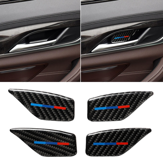 4 PCS Car Tricolor Carbon Fiber Door Inner Handle Wrist Panel Decorative Sticker for BMW 5 Series G38 528Li / 530Li / 540Li 2018, Door Inner Handle Wrist
