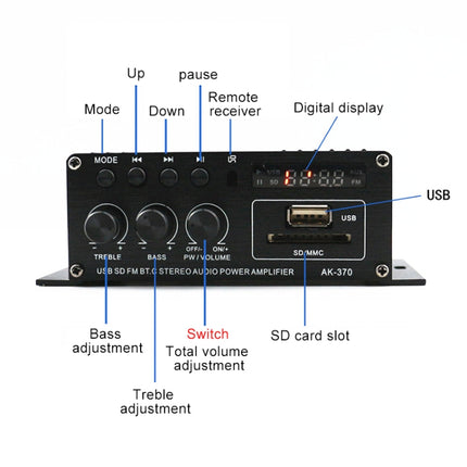 AK370 12V Household / Car Bluetooth HIFI Amplifier Audio with Remote Control , AK370