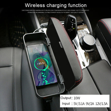 2 PCS Universal Car Wireless Qi Standard Charger PU Leather Wrapped Armrest Box Cushion Car Armrest Box Mat with Storage Box, 2pcs(Black White), 2pcs(Grey), 2pcs(Beige), 2pcs(Brown), 2pcs(Black Red)