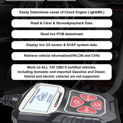 KONNWEI KW310 OBD Car Fault Detector Code Reader ELM327 OBD2 Scanner Diagnostic Tool, KW310