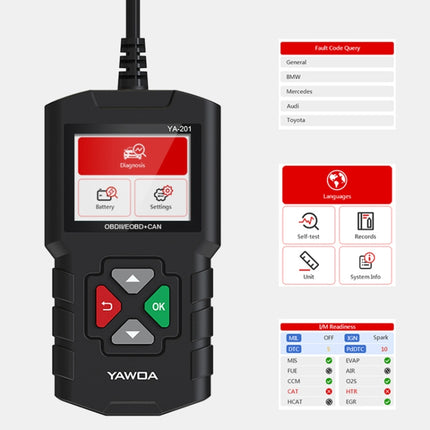 YA201 Car Mini Code Reader OBD2 Fault Detector Diagnostic Tool, YA201