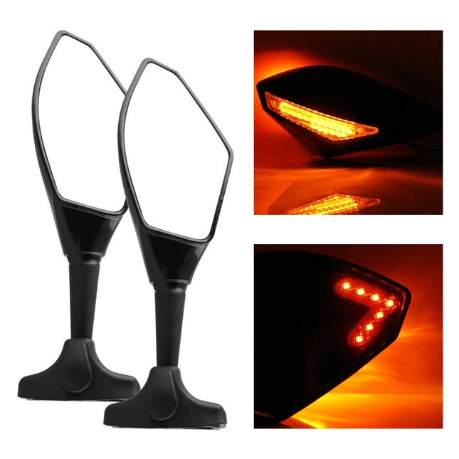 Motorcycle Modified Rear View Mirror Set with Light for Kawasaki, MB-MR021-BK, Carbon Fiber Black