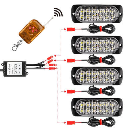 DC12V-24V / 18W 4 in 1 Front Grille Emergency Strobe Flash Warning Light Pickup 12LEDs Side Light Wireless Control 16 Modes