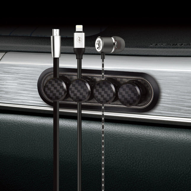 Car Carbon Fiber Magnetic Clamp Cable Storage Box Creative Desktop Hub Organizer, Desktop Hub Organizer