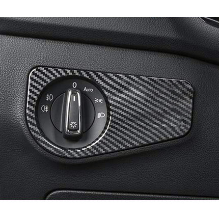 Car Carbon Fiber Headlight Switch Panel Decorative Sticker for Volkswagen Tiguan L 2019-2021, Low Configuration, Headlight Switch, Low Configuration