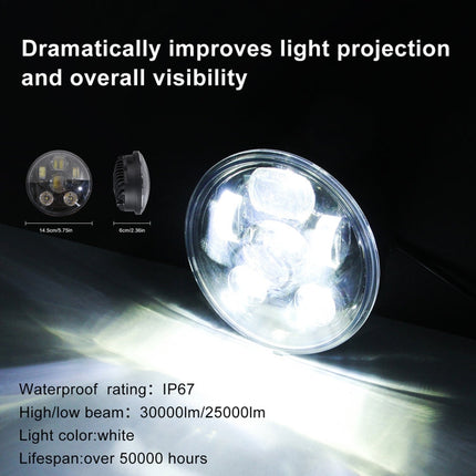EagleVision DC9-30V 35W 6000K 4000LM 5.75 inch Round Motorcycle 6LEDs Headlight for Harley-Davidson, 5.75 inch 6LEDs