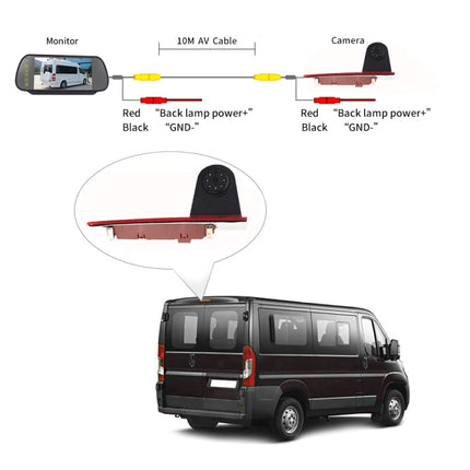 PZ477 Car Waterproof 170 Degree Brake Light View Camera + 7 inch Rearview Monitor for Ford Transit Custom, PZ477 + 7 inch Rearview Monitor