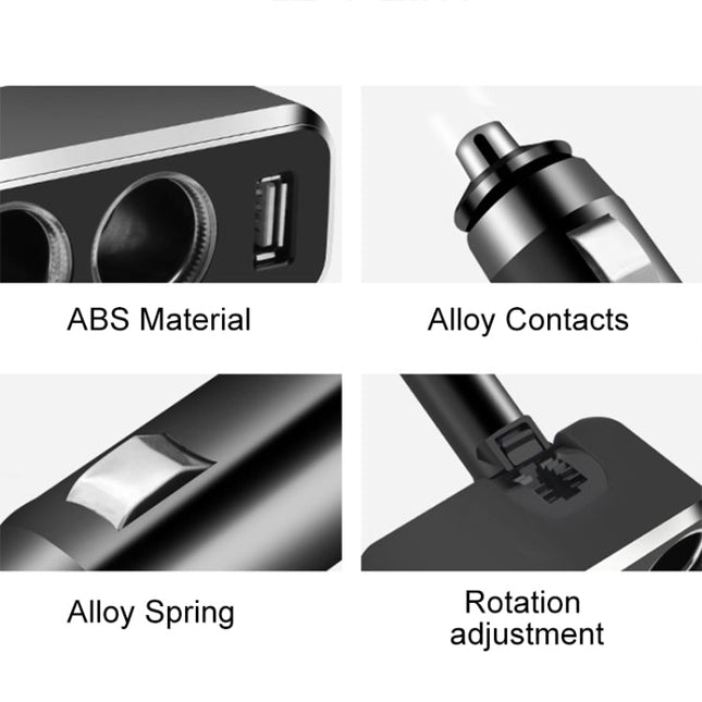 SHUNWEI SD-1909 80W 0.8A Car 2 in 1 USB Charger 90 Degree Free Rotation Cigarette Lighter, SD-1909 (Black), SD-1909