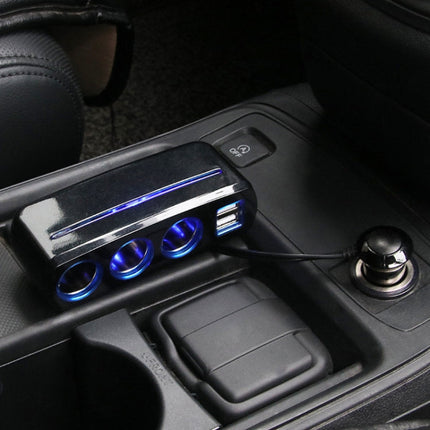 SHUNWEI SD-1938 120W 3A Car 3 in 1 Dual USB Charger Cigarette Lighter with Atmosphere Light