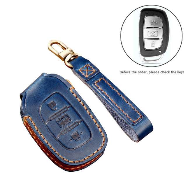 Hallmo Car Cowhide Leather Key Protective Cover Key Case for Hyundai IX35 A Style, For Hyundai IX35 A Style