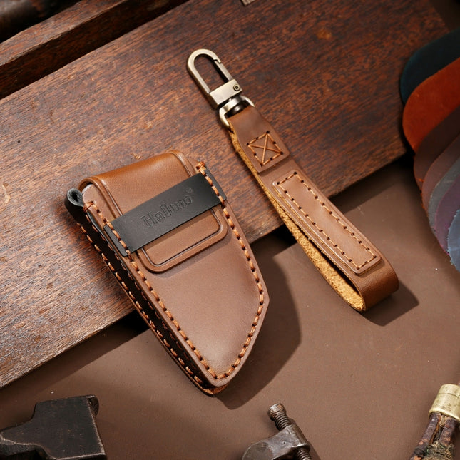 Hallmo Car Cowhide Leather Key Protective Cover Key Case for BMW Blade Style, For BMW Blade Style
