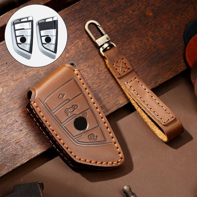 Hallmo Car Cowhide Leather Key Protective Cover Key Case for BMW Blade Style, For BMW Blade Style