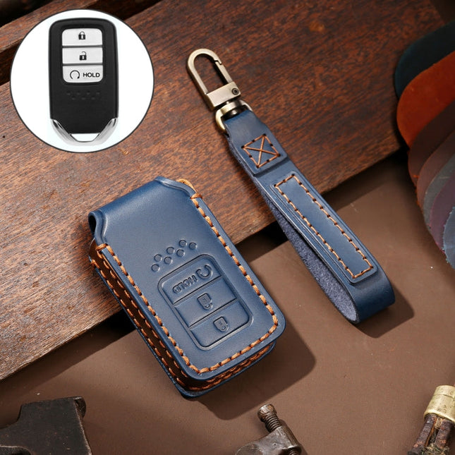 Hallmo Car Cowhide Leather Key Protective Cover Key Case for Honda Civic / Accord 3-button Start, For Honda Civic / Accord 3-button Start