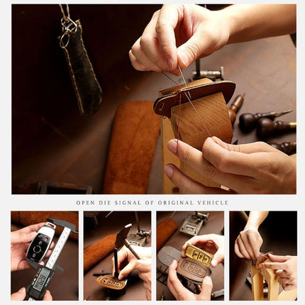 Hallmo Car Cowhide Leather Key Protective Cover Key Case for Honda Civic / Accord 3-button Start, For Honda Civic / Accord 3-button Start
