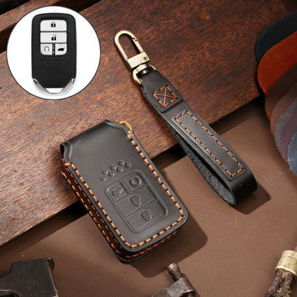 Hallmo Car Cowhide Leather Key Protective Cover Key Case for Honda Civic / Accord 4-button, For Honda Civic / Accord 4-button