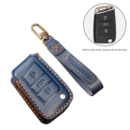 Hallmo Car Cowhide Leather Key Protective Cover Key Case for Volkswagen Lavida B Style