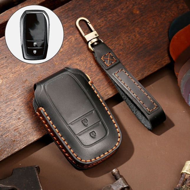 Hallmo Car Cowhide Leather Key Protective Cover Key Case for Toyota Corolla 2017 2-button, For Toyota Corolla 2017 2-button