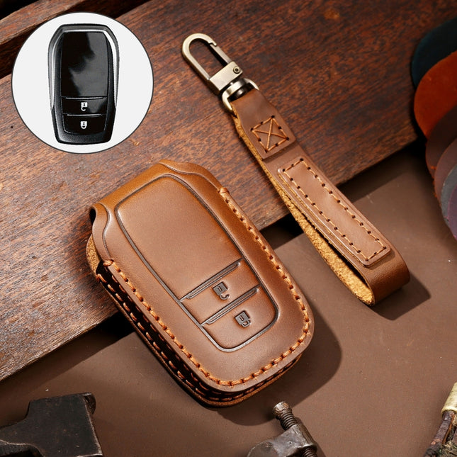 Hallmo Car Cowhide Leather Key Protective Cover Key Case for Toyota Corolla 2017 2-button, For Toyota Corolla 2017 2-button