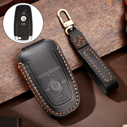 Hallmo Car Cowhide Leather Key Protective Cover Key Case for Ford Focus B Style, For Ford Focus B Style