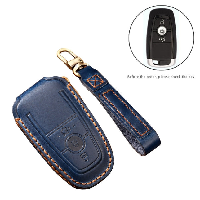 Hallmo Car Cowhide Leather Key Protective Cover Key Case for Ford Focus B Style, For Ford Focus B Style