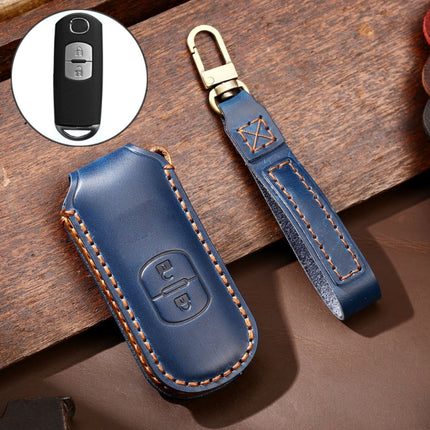 Hallmo Car Cowhide Leather Key Protective Cover Key Case for Mazda Axela 2-button, For Mazda Axela 2-button