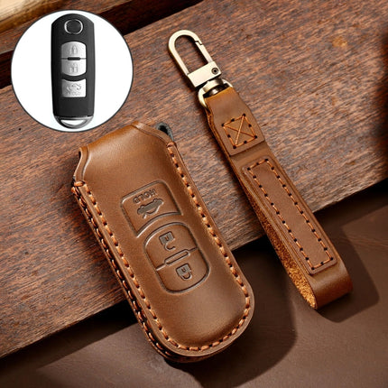 Hallmo Car Cowhide Leather Key Protective Cover Key Case for Mazda Axela 3-button, For Mazda Axela 3-button