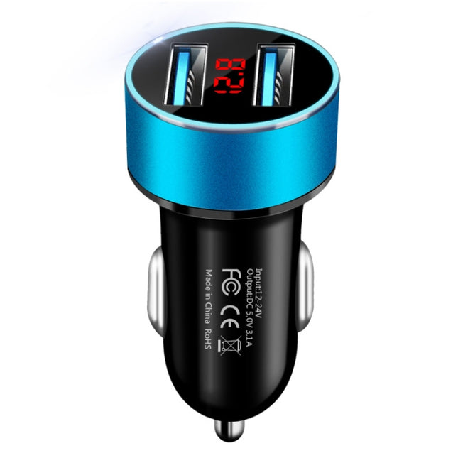 JMG-C016A 5V 3.1A Car Dual USB Charger with LED Display, JMG-C016A (Silver), JMG-C016A (Black), JMG-C016A (Gold), JMG-C016A (Blue), JMG-C016A (Red)