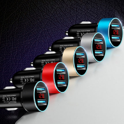 JMG-C016A 5V 3.1A Car Dual USB Charger with LED Display, JMG-C016A (Silver), JMG-C016A (Black), JMG-C016A (Gold), JMG-C016A (Blue), JMG-C016A (Red)