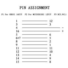 12Pin to 16Pin Car OBD2 Conversion Cable OBDII Diagnostic Adapter Cable for Mitsubishi, 12Pin to 16Pin for Mitsubishi