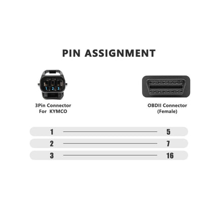 16Pin to 3Pin Motorcycles OBD2 Conversion Cable OBDII Diagnostic Adapter Cable for KYMCO, 16Pin to 3Pin