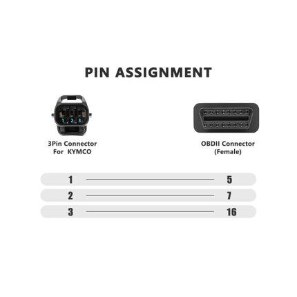 16Pin to 3Pin Motorcycles OBD2 Conversion Cable OBDII Diagnostic Adapter Cable for KYMCO, 16Pin to 3Pin