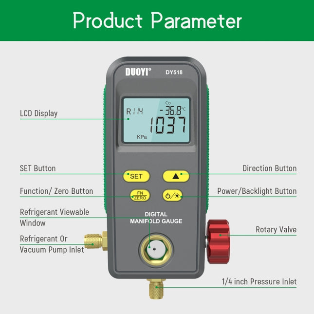 DUOYI DY518 Car Air Conditioning Repair Electronic Refrigerant Meter Air Conditioning Fluoride Meter, DY518