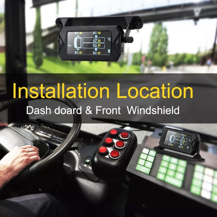 8 Bar Solar Wireless Tire Pressure Monitoring System TPMS 6 External Sensors for 6-wheel Truck Bus, 8Bar