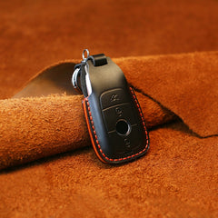 For Mercedes-Benz Colorful Edge Style Car Cowhide Leather Key Protective Cover Key Case