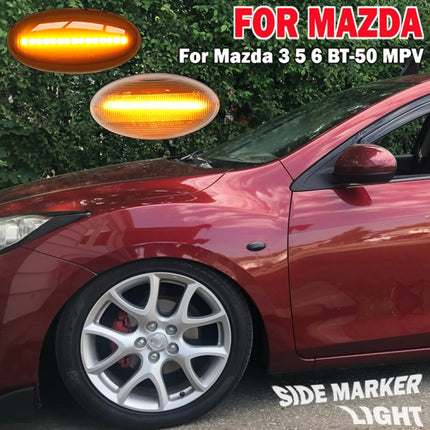 2pcs For Mazda 2 DY 2003-2007 Car Dynamic LED Fender Side Light, For Mazda 2 DY 2003-2007 (Transparent Black)