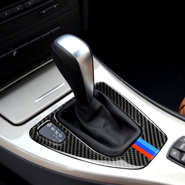 Three Color Carbon Fiber Car Left Driving Gear Panel Decorative Sticker for BMW E90 / E92 2005-2012, Sutible for Left Driving, Left Driving Gear Panel(Three Color)