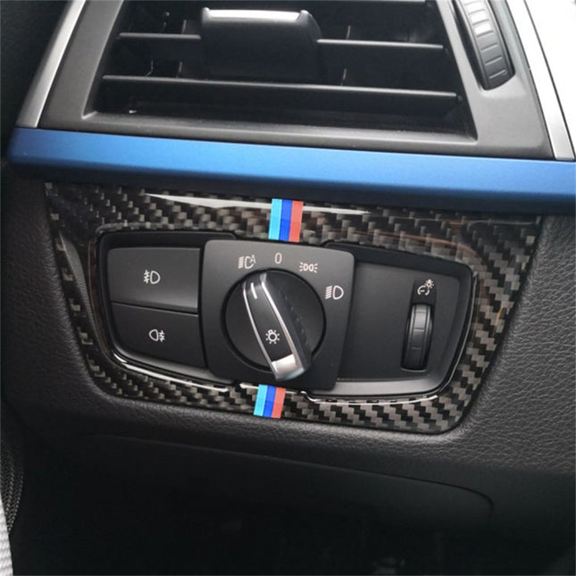 Three Color Carbon Fiber Car Headlight Switch Decorative Sticker for BMW F30 2013-2017 / F34 2013-2017, Headlight Switch(Three Color)
