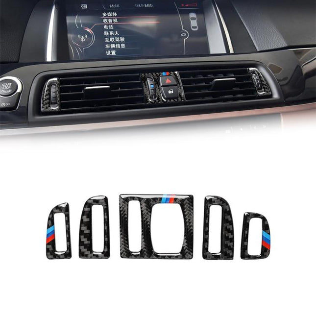 5 PCS Carbon Fiber Car Air Outlet Decorative Sticker for BMW 5 Series F10 2011-2017