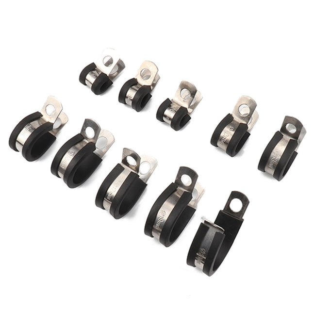 10 PCS Car Rubber Cushion Pipe Clamps Stainless Steel Clamps, Size: 15/8 inch (48mm), Size: 15/8 inch (48mm)
