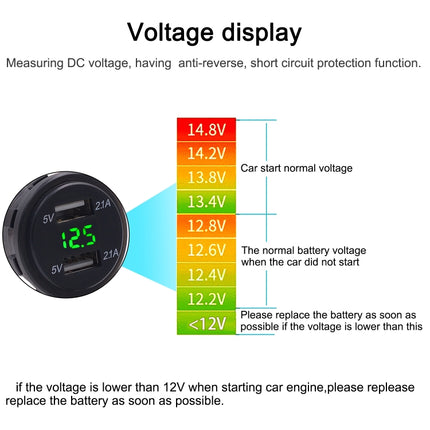 Universal Car Dual Port USB Charger Power Outlet Adapter 4.2A 5V IP66 with LED Digital Voltmeter + 60cm Cable, 4.2A Voltmeter + 60cm Cable(Blue Light), 4.2A Voltmeter + 60cm Cable(Green Light), 4.2A Voltmeter + 60cm Cable(Red Light)