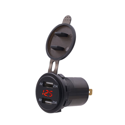 Universal Car Dual Port USB Charger Power Outlet Adapter 4.2A 5V IP66 with LED Digital Voltmeter + 60cm Cable, 4.2A Voltmeter + 60cm Cable(Blue Light), 4.2A Voltmeter + 60cm Cable(Green Light), 4.2A Voltmeter + 60cm Cable(Red Light)