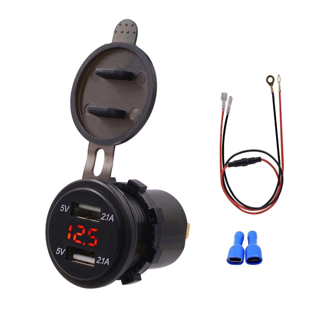 Universal Car Dual Port USB Charger Power Outlet Adapter 4.2A 5V IP66 with LED Digital Voltmeter + 60cm Cable, 4.2A Voltmeter + 60cm Cable(Blue Light), 4.2A Voltmeter + 60cm Cable(Green Light), 4.2A Voltmeter + 60cm Cable(Red Light)
