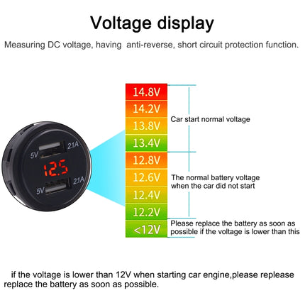 Universal Car Dual Port USB Charger Power Outlet Adapter 4.2A 5V IP66 with LED Digital Voltmeter + 60cm Cable, 4.2A Voltmeter + 60cm Cable(Blue Light), 4.2A Voltmeter + 60cm Cable(Green Light), 4.2A Voltmeter + 60cm Cable(Red Light)