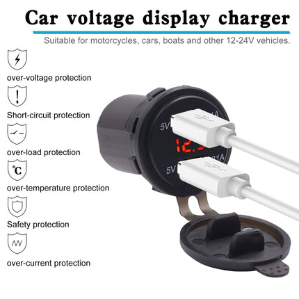 Universal Car Dual Port USB Charger Power Outlet Adapter 4.2A 5V IP66 with LED Digital Voltmeter + 60cm Cable, 4.2A Voltmeter + 60cm Cable(Blue Light), 4.2A Voltmeter + 60cm Cable(Green Light), 4.2A Voltmeter + 60cm Cable(Red Light)