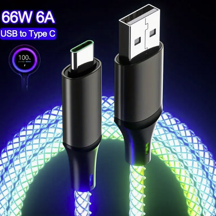 MAX 66W USB Type-C Super Fast Charging Cable – RGB Breathing Luminous Gradient Light Data Cable 6A for Xiaomi 14/13/12/11, Huawei Mate 40, Samsung S24/S23/S22, OPPO & Android Phones – Fast Car Charger & Data Transfer Line
