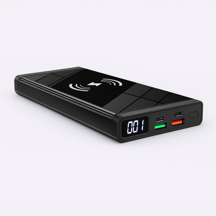 Wireless Power Bank 10000mAh | 20W PD + QC3.0 Fast Charging, 15W Wireless Charger with LED Display, 2 Inputs & 4 Outputs for iPhone, Samsung, Huawei, iPad, Headsets